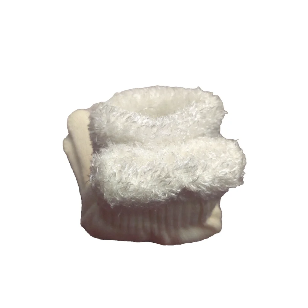 On 34th Ivory Rib Stitch Fuzzy Cuff Cream & Gray Knit Gloves Sz One Size NWT